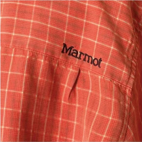 Marmot Orange Window Pane Short Sleeve Shirt Button Down Size Large - Picture 3 of 8